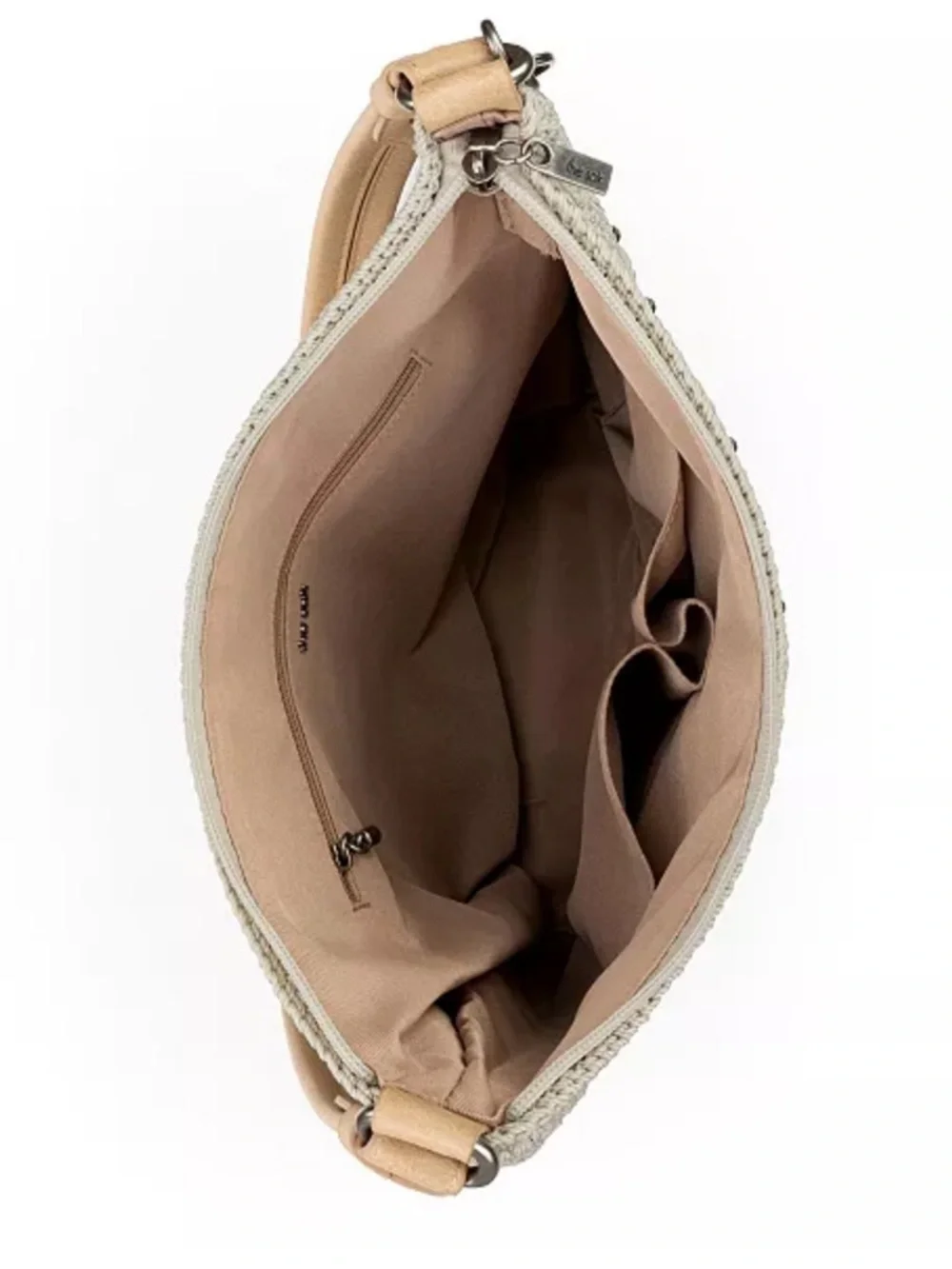 The Sak Sequoia Cream & Tan Crochet Leather Hobo Shoulder Bag with Bag Charm - Picture 8 of 17